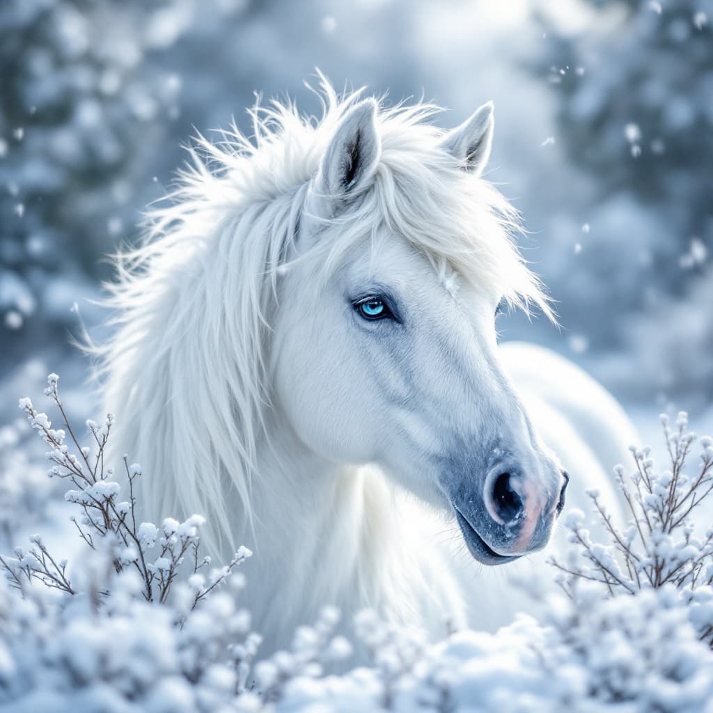 AI generated: full shot of an unicorn in the snow

