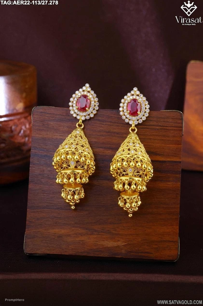 AI generated: gold earings with diamonds and rubies on it