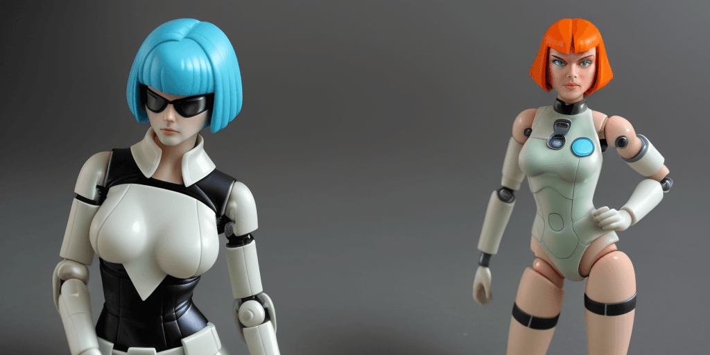 AI generated: Weibliche Superheldin, retrofuturistischer weiblicher Androide, Leeloo Outfit, SciFi-Frau, als Actio...