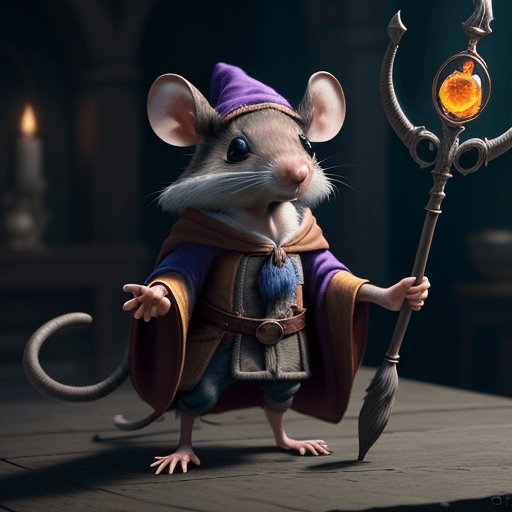 AI generated: photorealistic photograph of a anthropomorphic rat character rat wearing wizard robes with a staff, ...