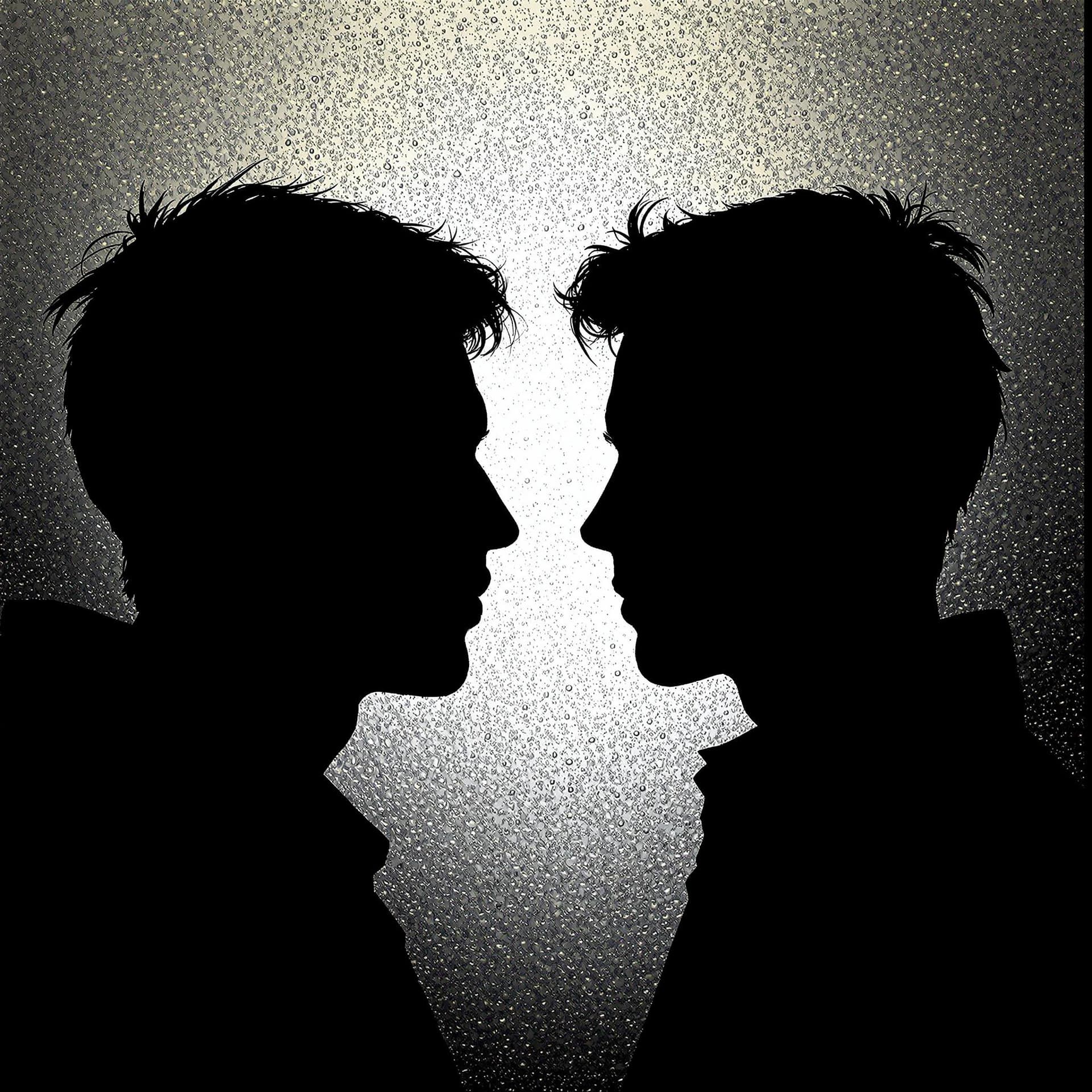 AI generated: two silhouettes facing each other, one listening intently
 dslr, ultra quality, sharp focus, tack sh...