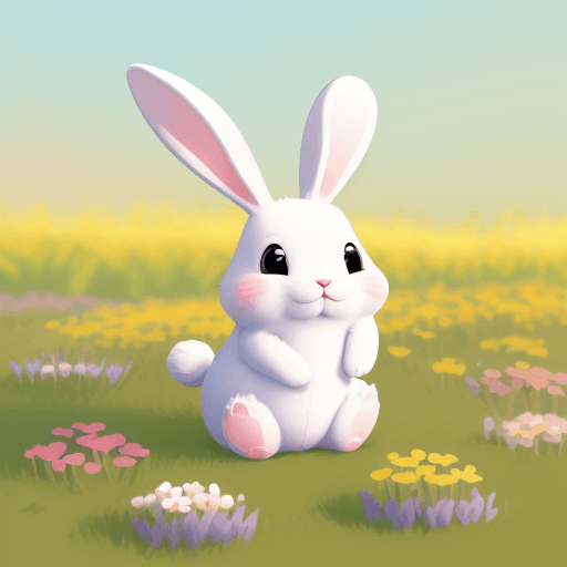 AI generated: cute bunny playing in flower field background, Pixar, vector, intricate sticker, by Jeff Smith, Will...