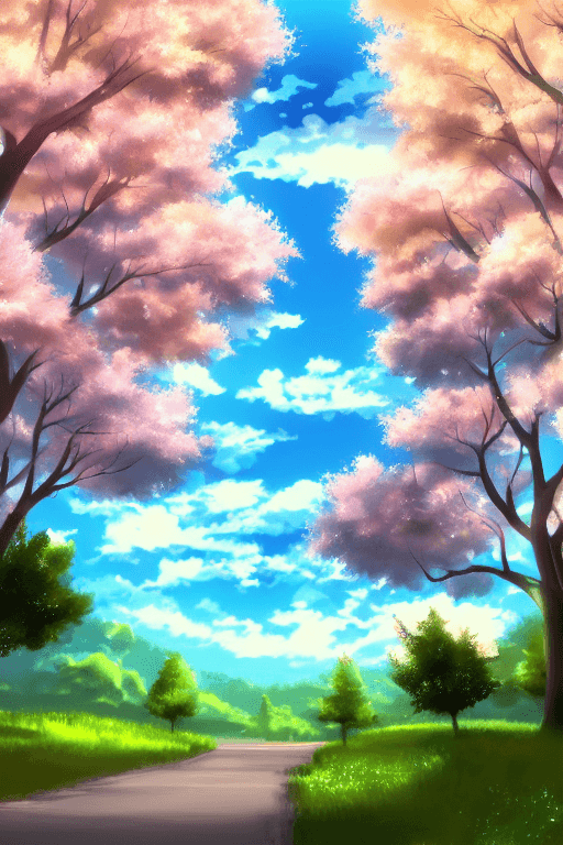AI generated: anime cute style background, twilight sky and some trees on the back, pastel colors, beautyful, HD, ...