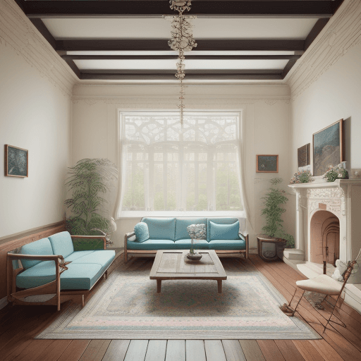 AI generated: High resolution photography interior design, dreamy sunken living room conversation pit, wooden floo...