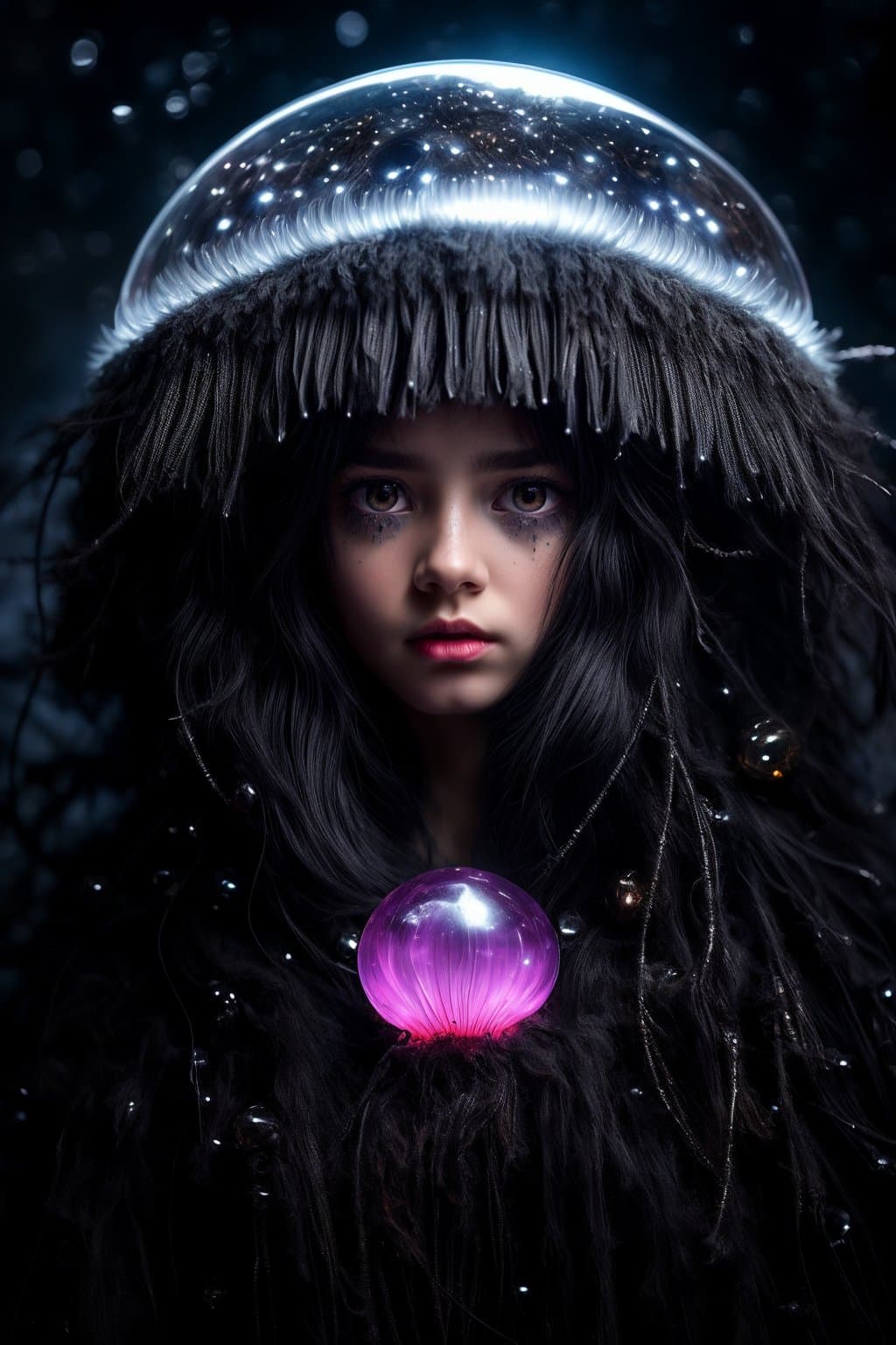 AI generated: alien world, creeping, hypermile, a strange creature from the interweaving of long fluffy threads, g...