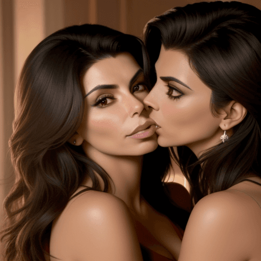 AI generated: eva longoria morena baccarin lesbian kissing each other long haired version