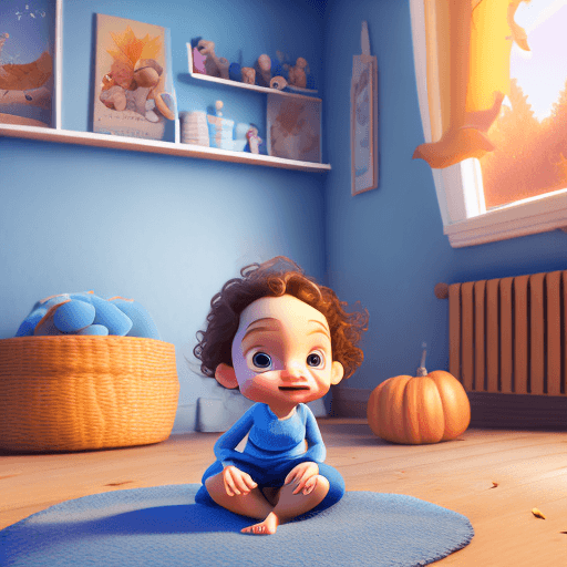 AI generated: A still from a 3d Disney movie of a very cute little baby with short light brown curly wavy hair at ...