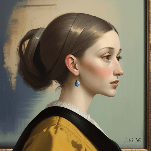 AI generated: oil painting of a beautiful woman, in the style of Johannes Vermeer, side view, delicate and intrica...