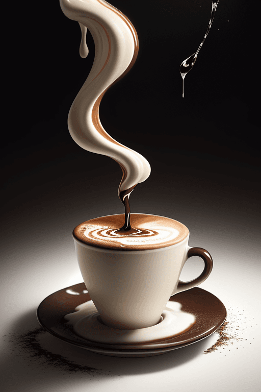 AI generated: The image captures a splash of coffee and cream inside a cup. . The suspended droplets and the smoot...