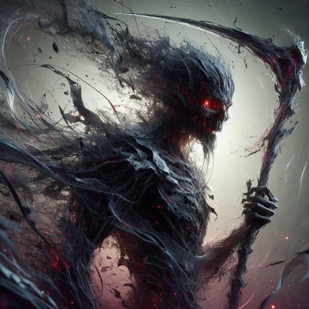 AI generated: A stunning 3D model of an enigmatic, shadowy figure emerging from the void, his form constantly shif...