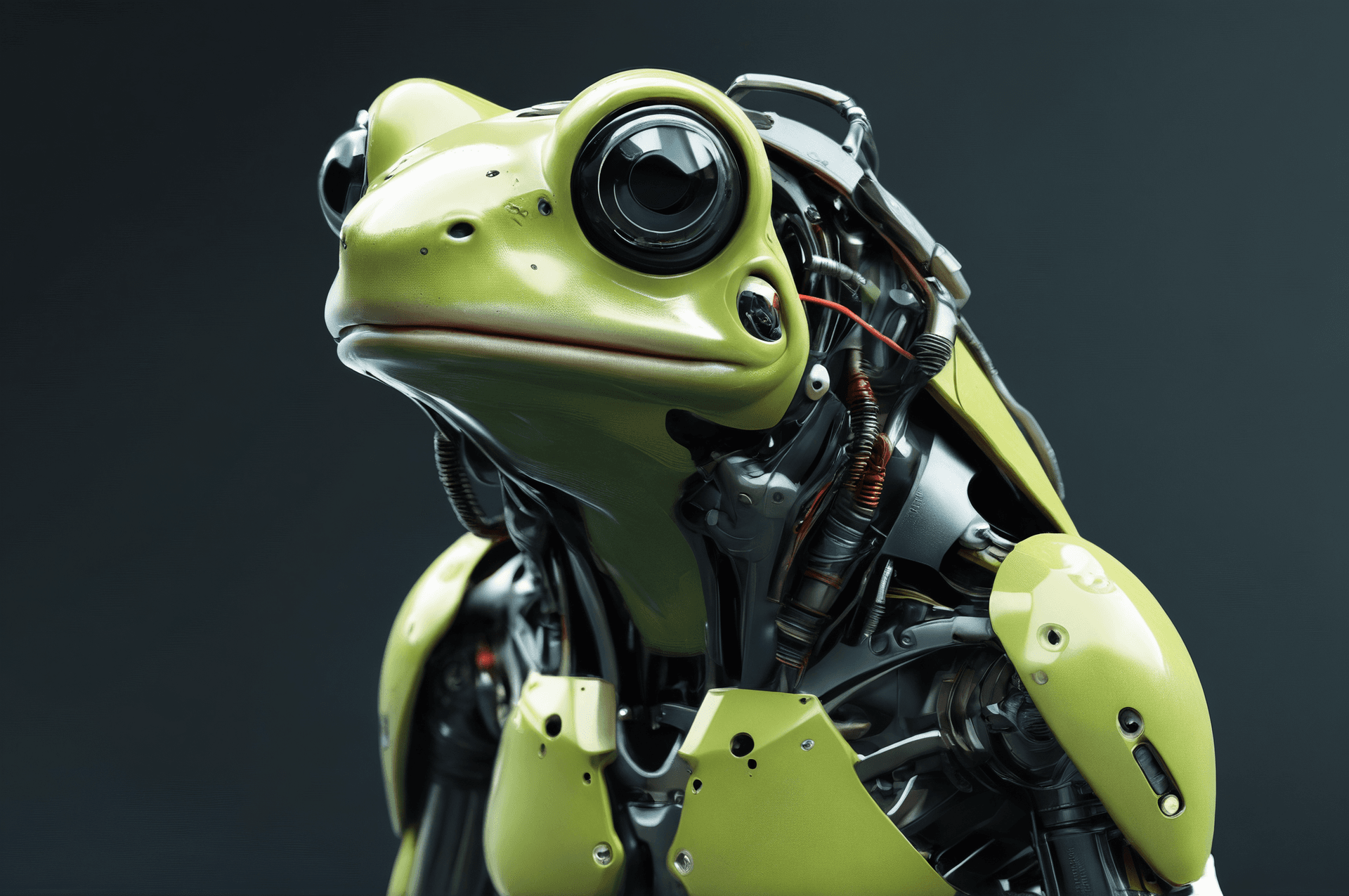 AI generated: sci-fi, (by Donald Pass:0.8) , digital art, Auroracore, robotic (Frog:1.3) , the Frog is dressed in ...