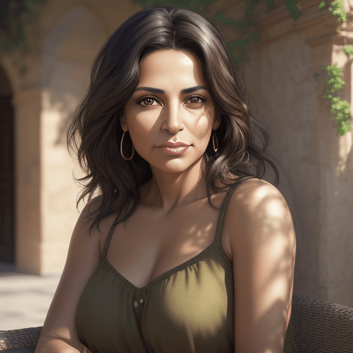 AI generated: A 35 yo latin woman in a delightful afternoon. This portrait is the best representation of female be...