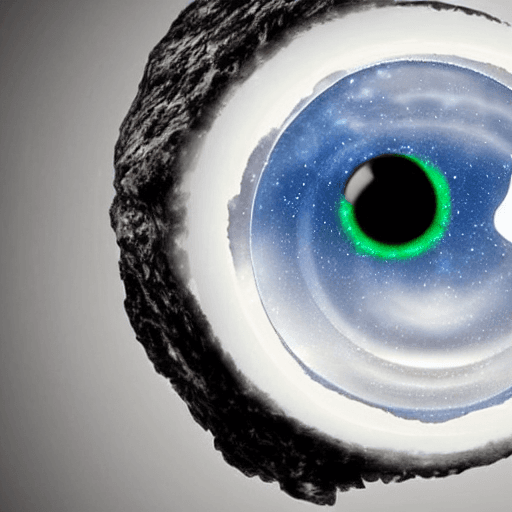 AI generated: an alien made of crystal, 2 big shiny black eyes, soulful eyes, planet in the background 