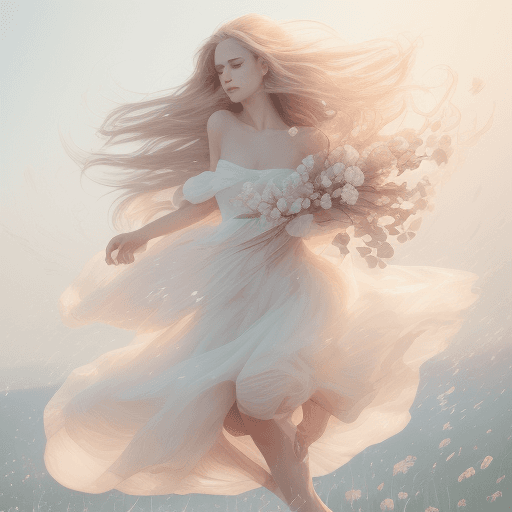AI generated: • FEMME, Mirela Anton art Style, artistic, Soft color palette, windblown flowers, Sparkle, magical p...