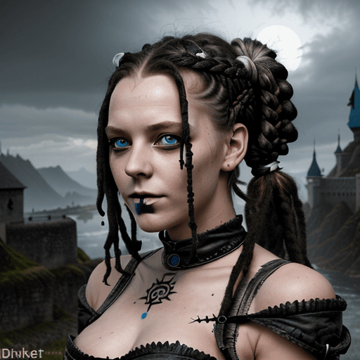 AI generated: junge prinzessin der dunkelheit, schwarze kurze Dreadlocks, fantasy, gesichtstattoo, schatten um die...