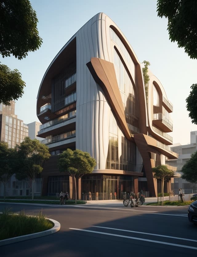 AI generated: Stylish modern building with smooth facade lines with bogolan characters, building project of the ci...