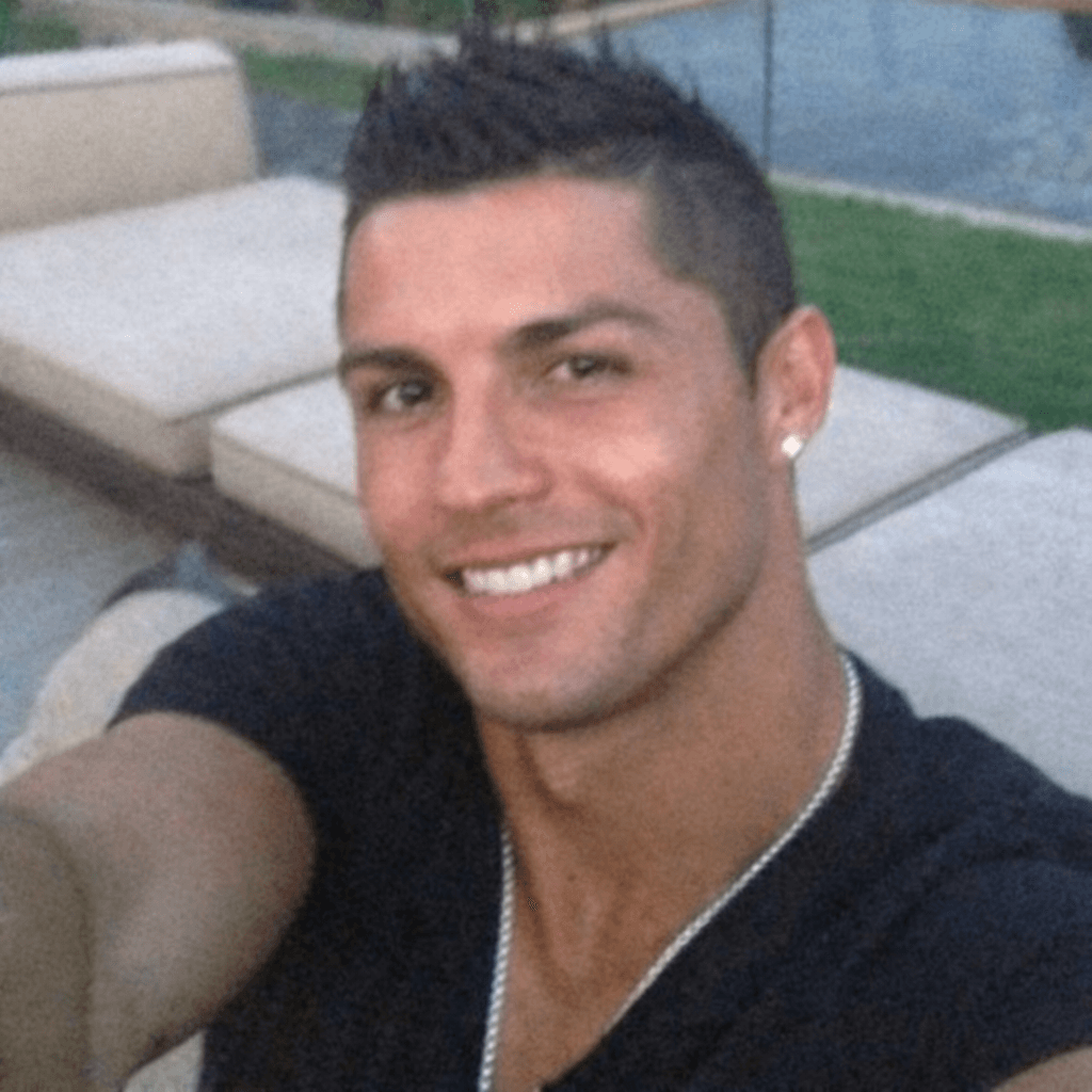 AI generated: Cristiano Ronaldo, posing, handsome, selfie, low quality