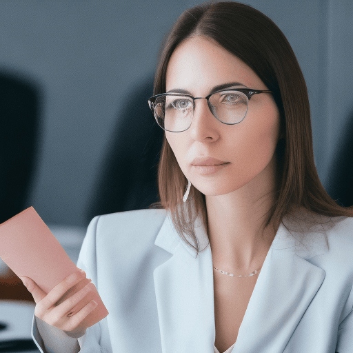 AI generated: Female executive with brown eyes and holding a clear folder in front of a meeting room filled with a...