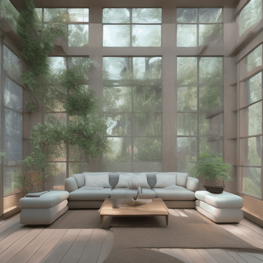 AI generated: High resolution photography interior design, dreamy sunken living room conversation pit, wooden floo...