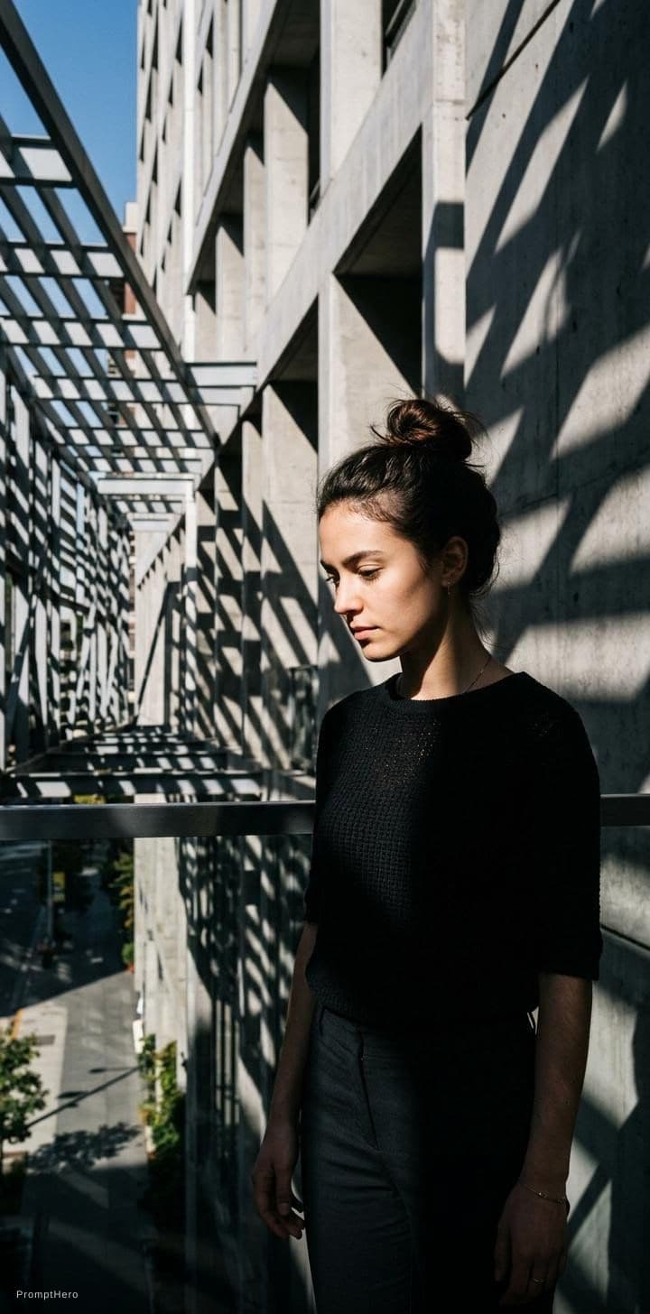 AI generated: high-resolution photograph, woman, stunning use of shadows, in the syle of crisp lines and forms,  U...
