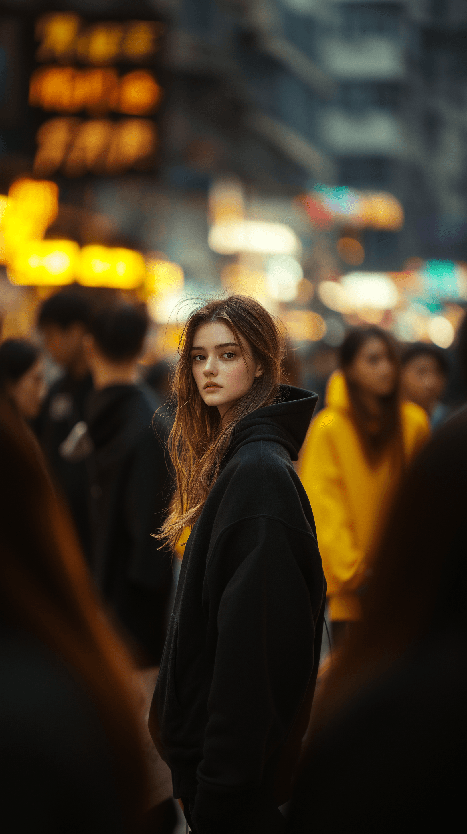 AI generated: photography, candid shot, far range angle, capturing the urban vibe, single focused professional fem...