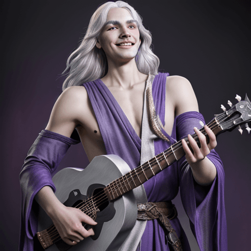 AI generated: Dungeons and Dragons 5e Male Half-Drow Bard, chaotic neutral, airbrushed fantasy artwork, playing th...