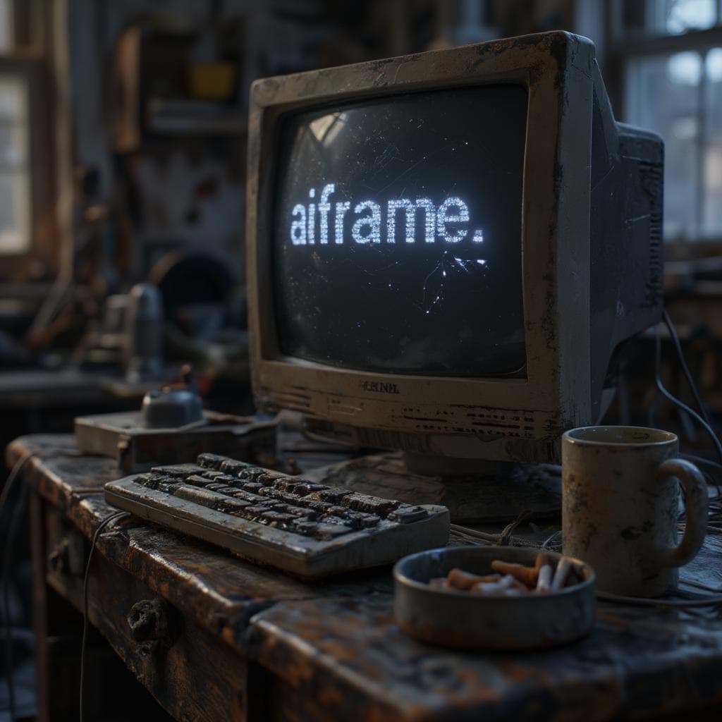 AI generated: detailed cinematic dof render of an old dusty detailed CRT monitor on a wooden desk in a dim room wi...