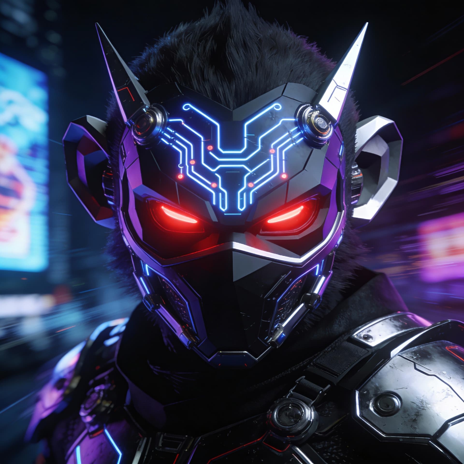 AI generated: 3d, Ninja Monkey Cyberpunk Face 