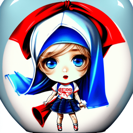 AI generated: a singer girl with blue Jens , white tshort and Red hijab. In chibi artp