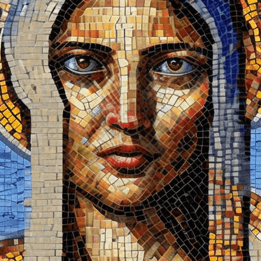 AI generated: a close up of facemother of jesus in mosaic style, in the style of andrew atroshenko, peter gric --a...
