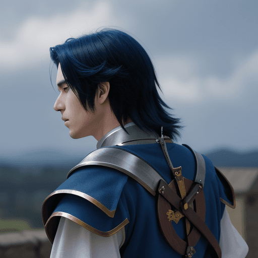 AI generated: pfp, profile background, anime boy, character, fantasy, medieval, looking from behind at viewer, beh...