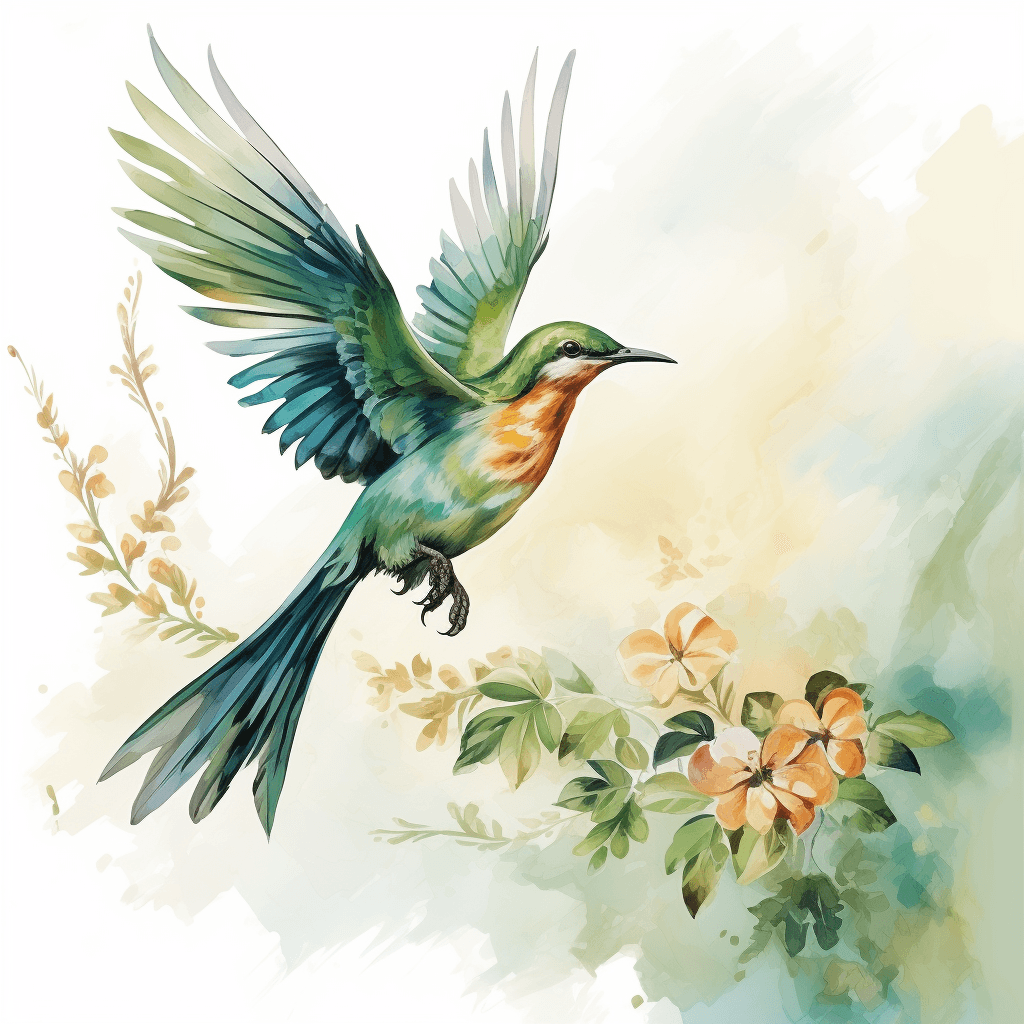 AI generated: UI traditional illustration, bird flying, harmony, Romanticism watercolor, earthy color palette, gre...