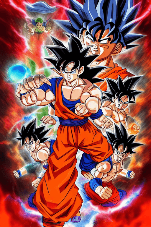AI generated: Goku(ssjgod),(thin body), (red hair), (red eyes),(red aura),(phenomenal aesthetic),
sumptuous artwor...