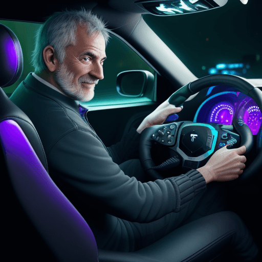AI generated: High resolution photography, middle age man in a gaming setting with logitech gaming chiar
 and stee...