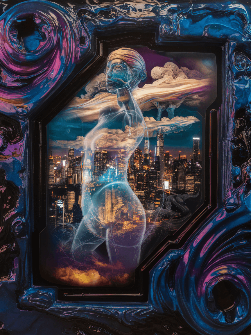 AI generated: **textured mixed-media art:: 3D relief effect with heavy acrylics, resin, modeling paste:: sculptura...