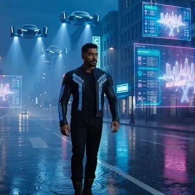 AI generated video: A futuristic Indian man walking through a neon cyberpunk city at night, cinematic camera movement, g...