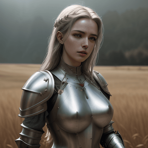 AI generated: Photo of a woman in medieval armor, subtle metal reflections, freenaked breasts, upper body, outdoor...