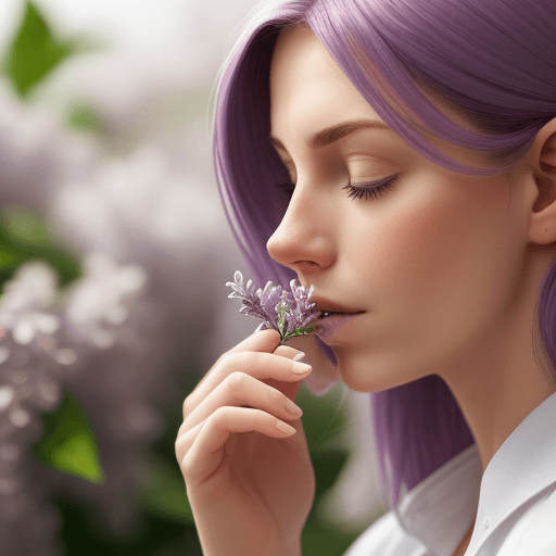 AI generated: Woman smelling lilac scent