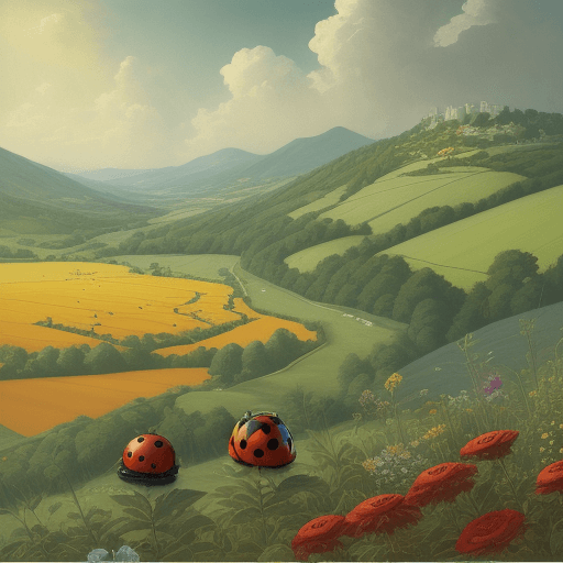 AI generated: ladybird landscape, heaven sunn, flouers  