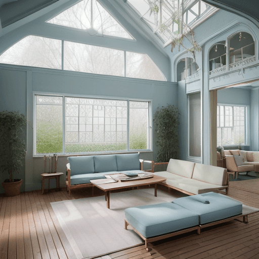 AI generated: High resolution photography interior design, dreamy sunken living room conversation pit, wooden floo...