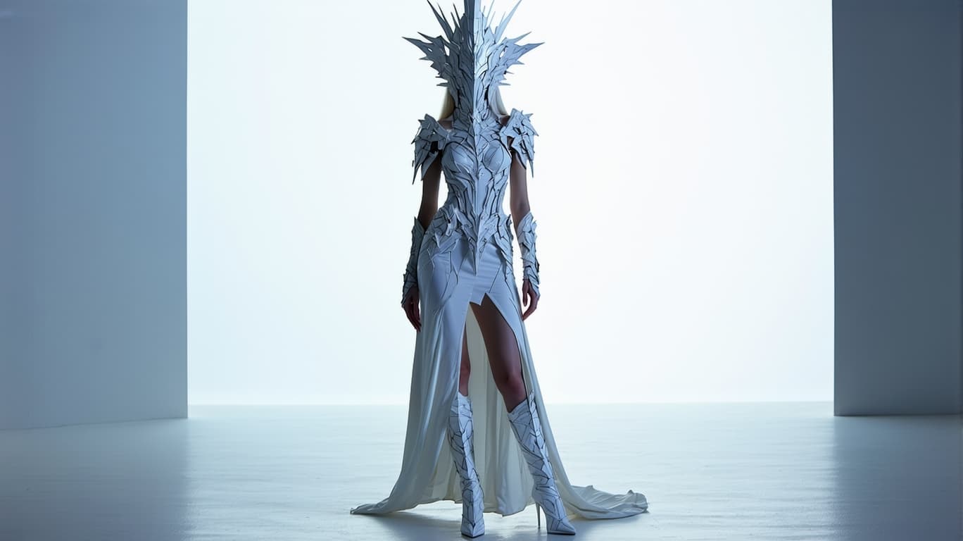 AI generated: "Image is a full-body portrait captured with a Sony A1 50.1 mb using a 200mm lens, of a model wearin...