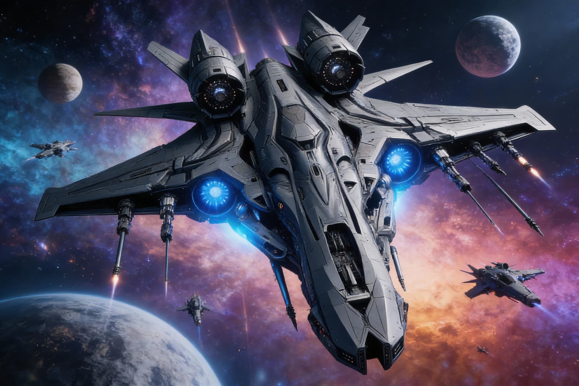 AI generated: Use Reference Images to imagine, in detail, an alien spaceship. Combine and alter specs to create a ...