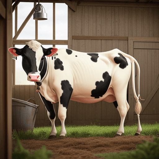 AI generated: the farmer has a cowudder and is milking, realistic photography