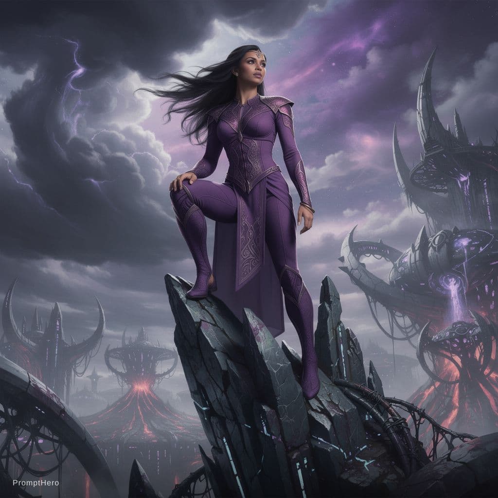 AI generated: A raw, cinematic photograph of a strong, athletic woman with long, raven-black hair cascading in loo...