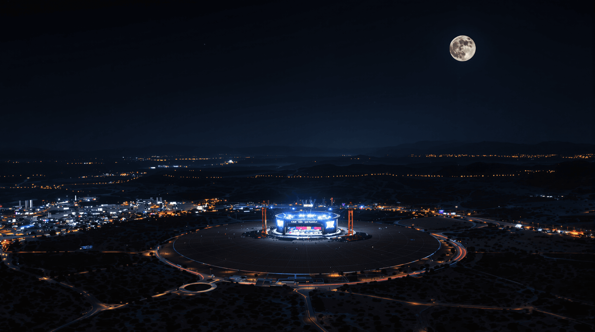 AI generated: Imagine you're  hovering over a dessert by night, Lit only(!) by the full moon, below you can see a ...