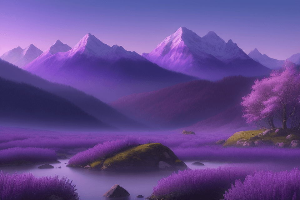 AI generated: landscape to meditate that reflects relaxation with mountains with violet colors