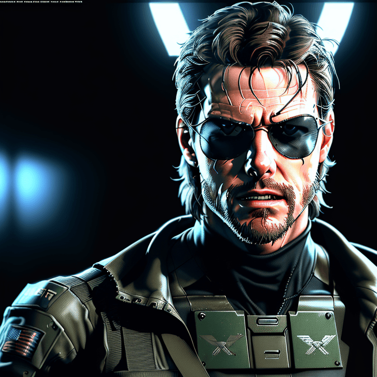 AI generated: portrait of tom cruise as ,big boss metal gear solid, retrowave (8k, RAW photo, masterpiece), High d...