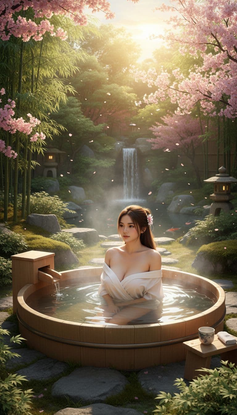 AI generated: bain japonais au jardin de la maison