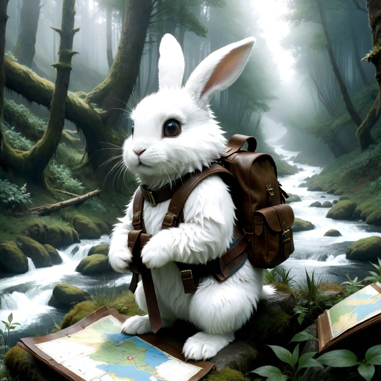 AI generated: classicnegative portrait photo, fantasy video game character concept art, a cute white fluffy rabbit...