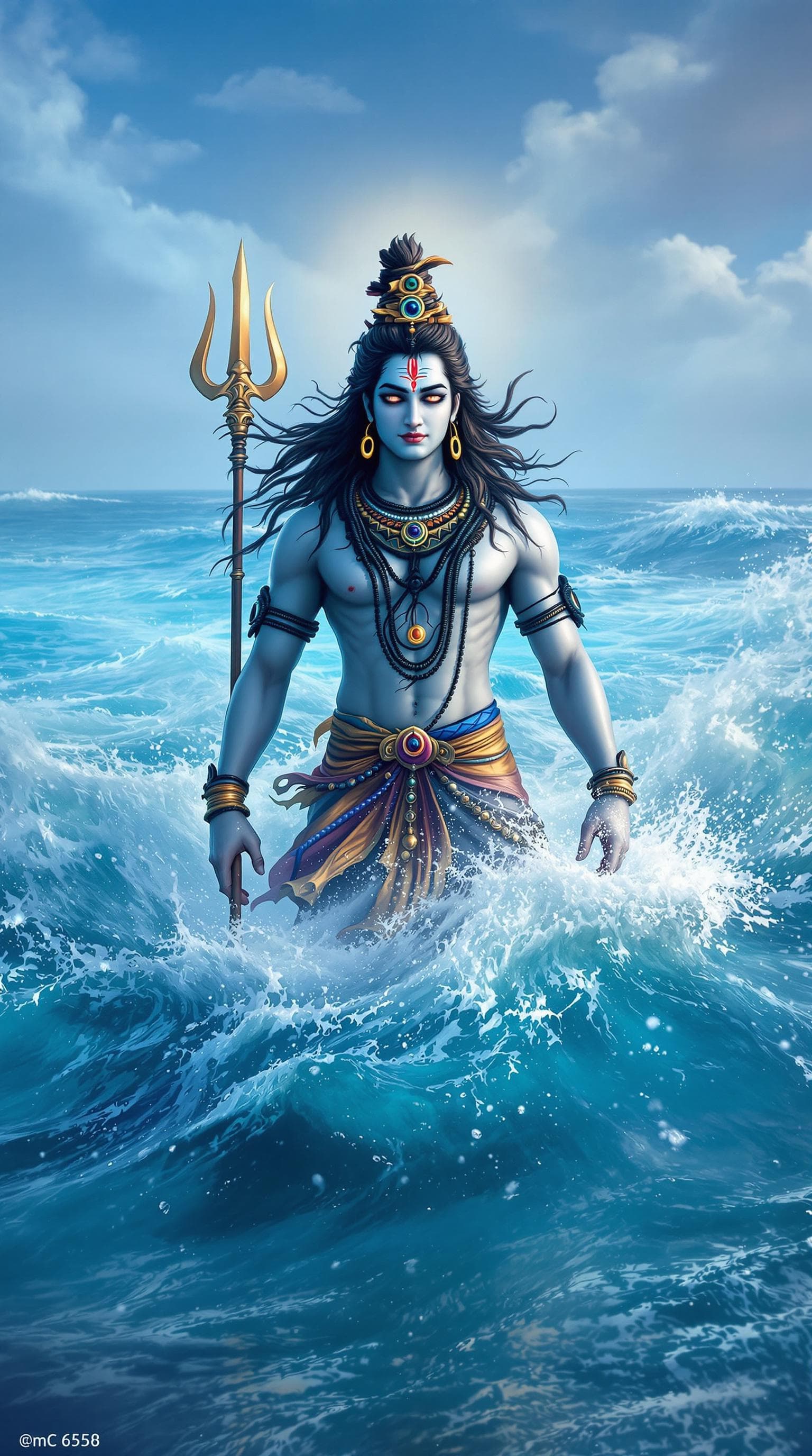 AI generated: IMG_6556.jpg: Lord Shiva Standing in the middle of the ocean in his Rudra Avatar